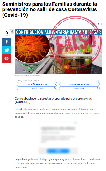 Página con el listado de víveres que supuestamente entrega la ONU por pandemia