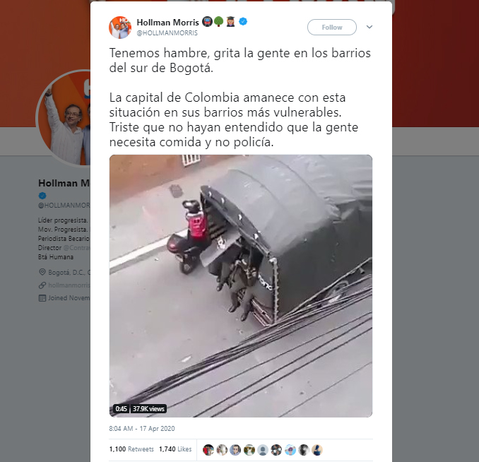 Trino de Hollman Morris con el video de policías disparando en cuarentena