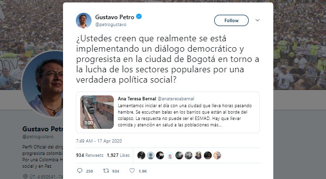 Trino de Petro en el que cita el de Bernal