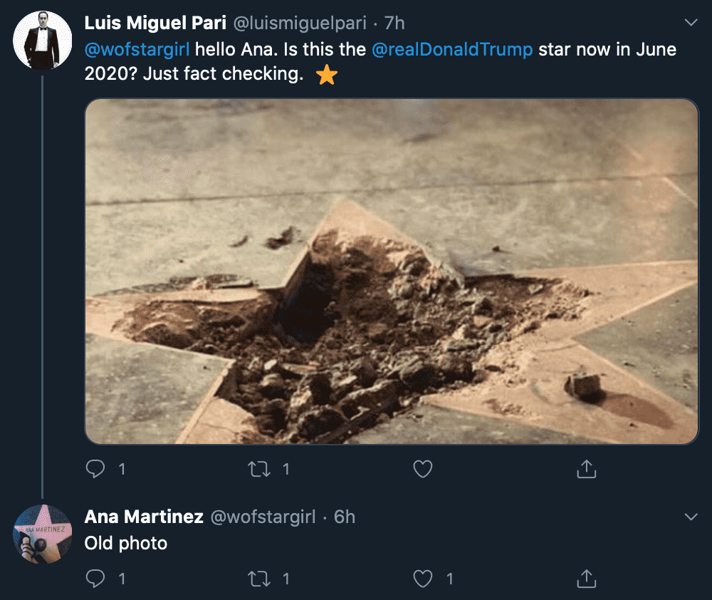 La foto de la estrella de Trump destruida es de 2018