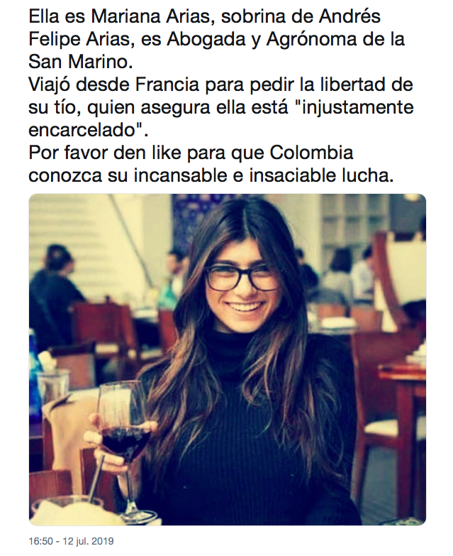 639px x 783px - No, no es sobrina de AndrÃ©s Felipe Arias, es Mia Khalifa ...