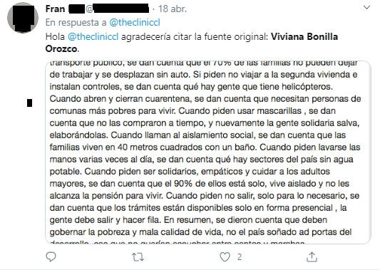 Pantallazo publicación Twitter