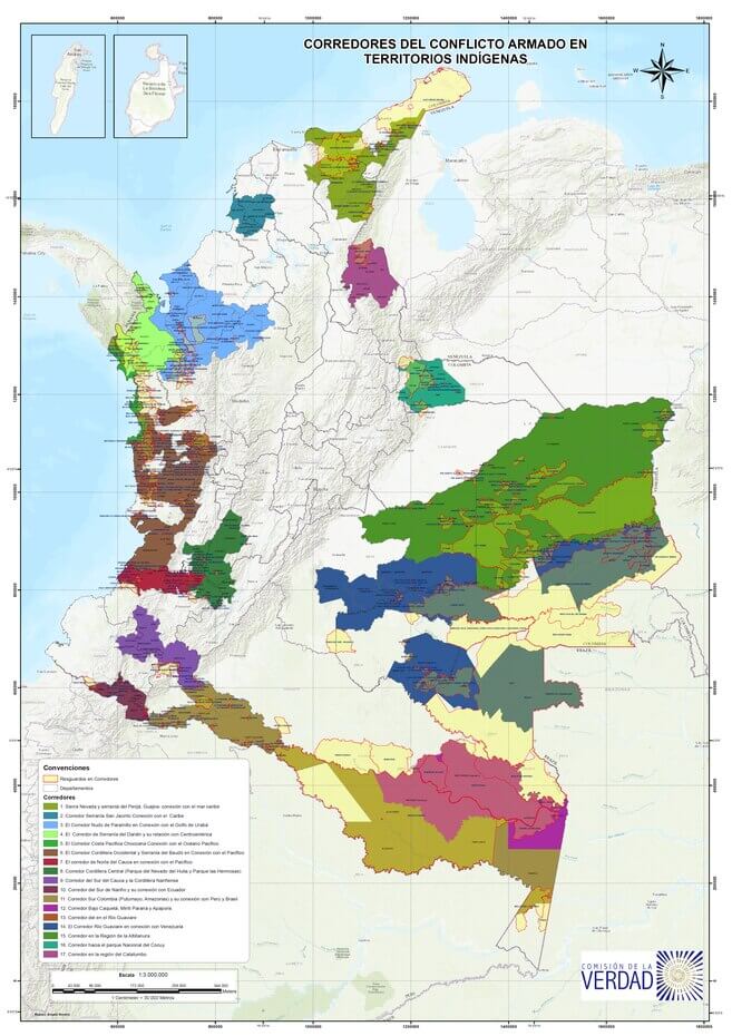 Mapa de corredores del conflicto y economías ilegales en territorios indígenas
